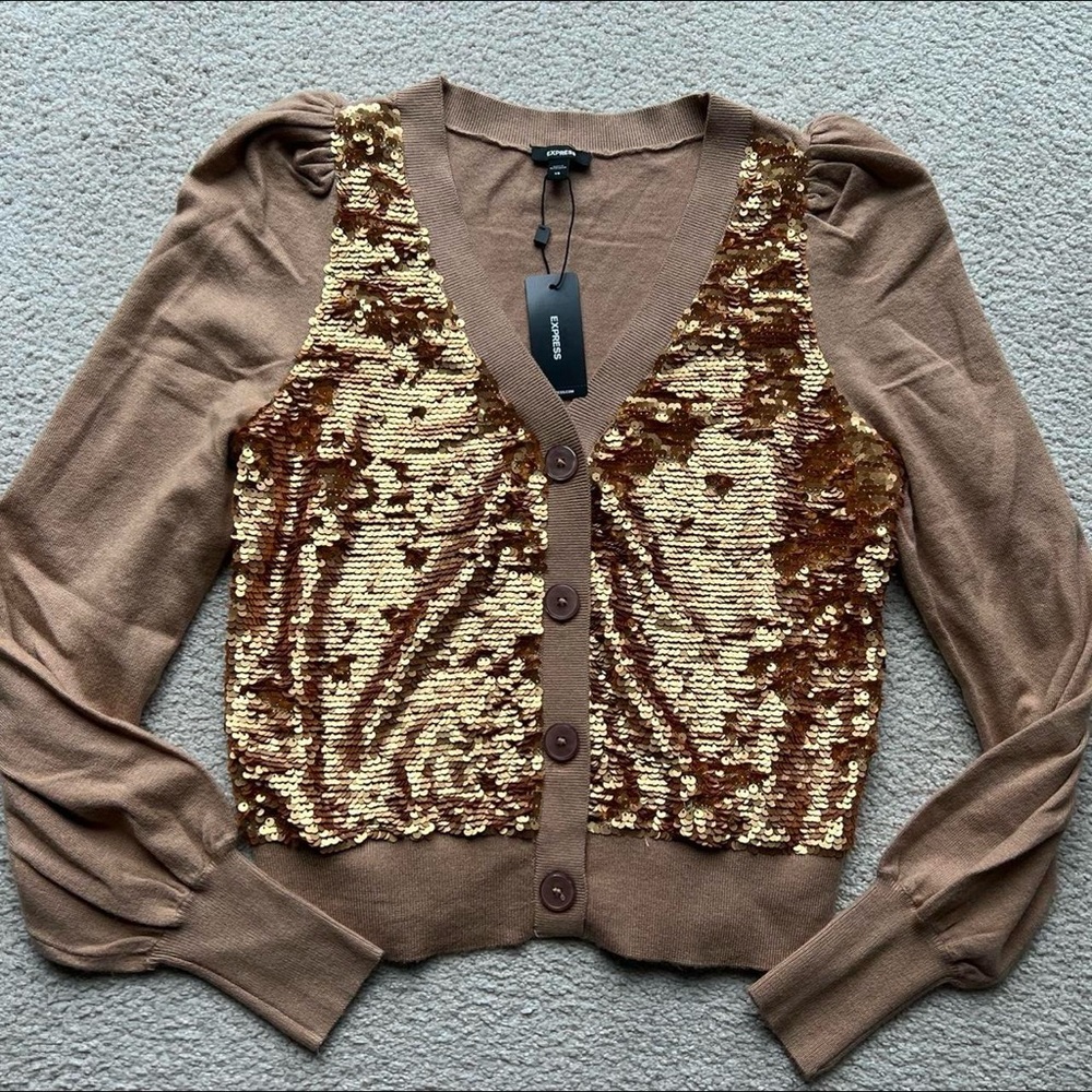 New! SOLDOUT EXPRESS Sequin Button Front Cardigan